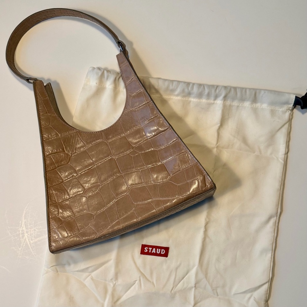 STAUD - Rey Elegant Croc-Embossed french grey Shoulder Bag